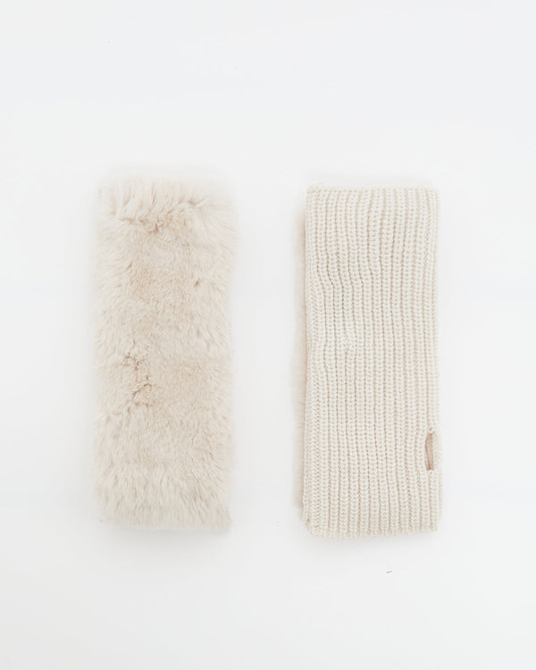 Cashmere and wool knit and rex fingerless gloves - beige - Yves Salomon