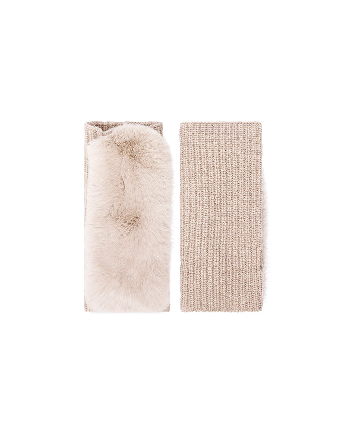 Cashmere wool knit and rex rabbit fingerless gloves