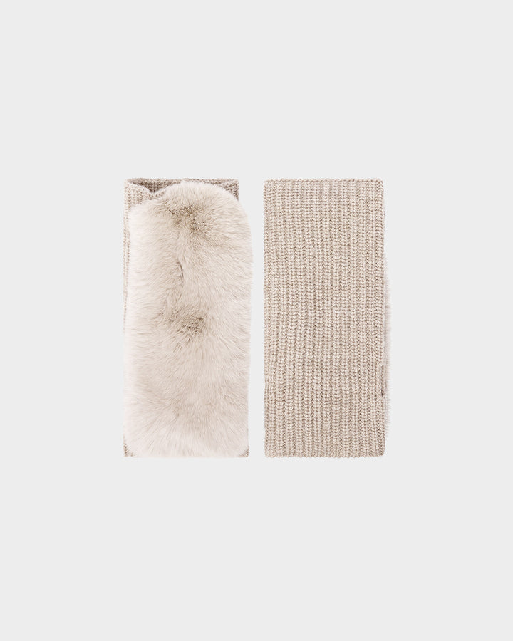 Cashmere wool knit and rex rabbit fingerless gloves