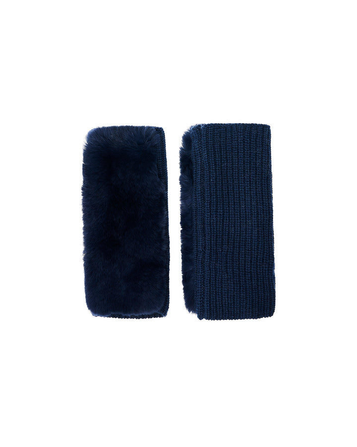Cashmere wool knit and rex rabbit fingerless gloves