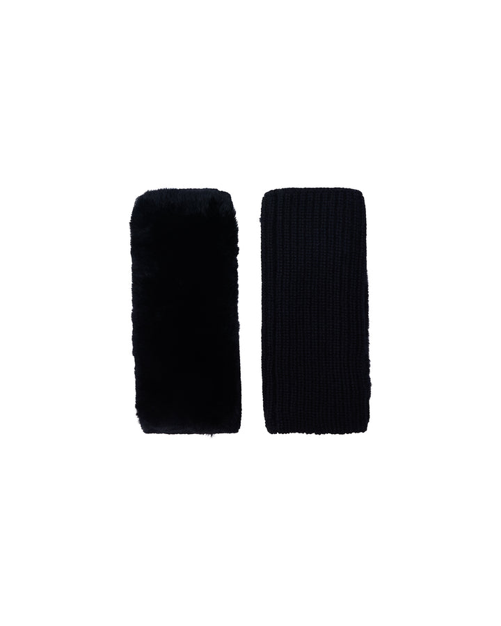 Cashmere wool knit and rex rabbit fingerless gloves