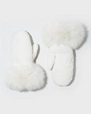 Technical fabric mittens with fox fur trim