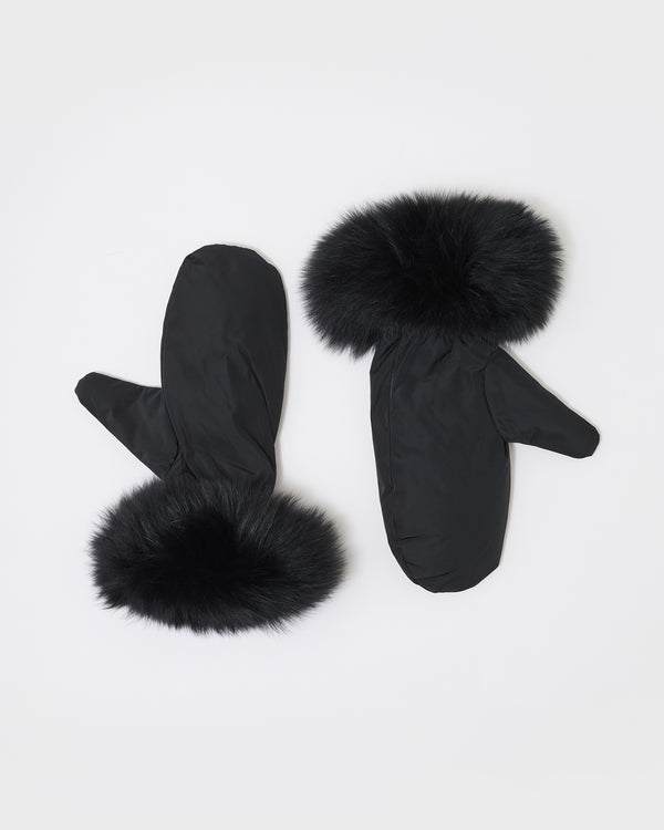 Technical fabric and fox fur mittens - black - Yves Salomon