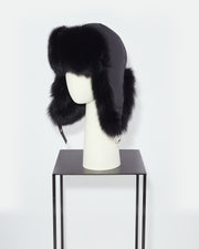 Ushanka in quilted technical fabric with fox fur
