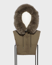 Hooded dickey in quilted technical fabric and fox fur