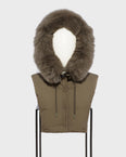 Hooded dickey in quilted technical fabric and fox fur
