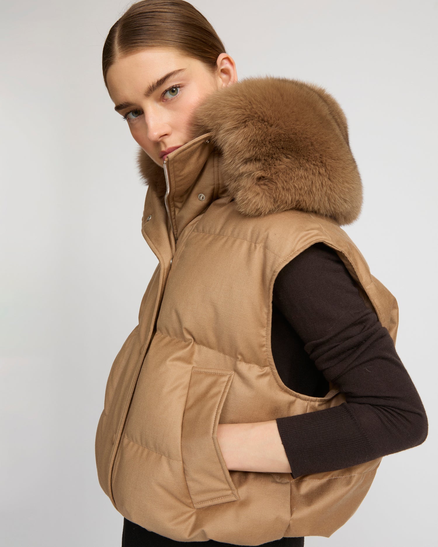 Flannel gilet with fox fur collar - Yves Salomon