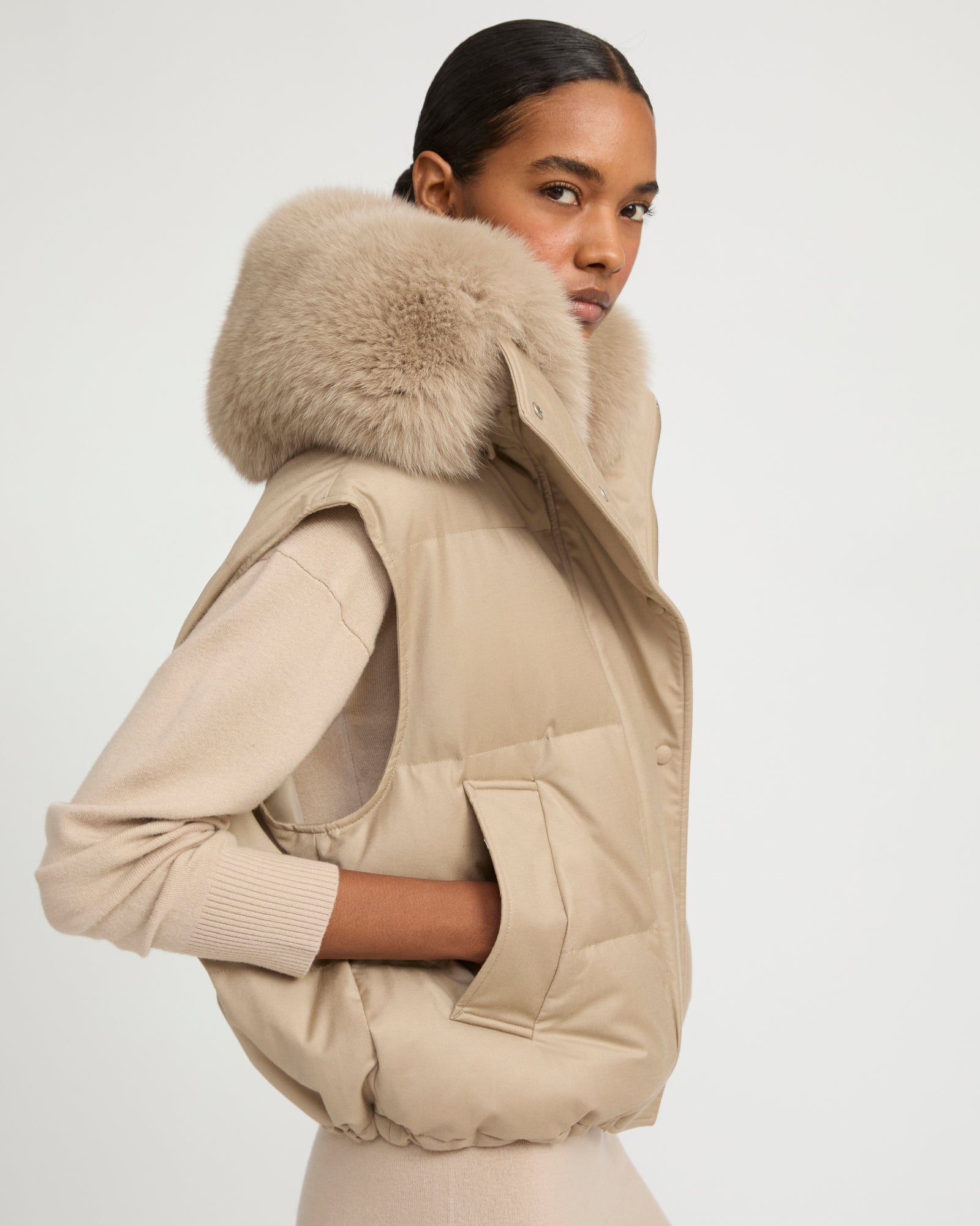 Flannel gilet with fox fur collar - Yves Salomon