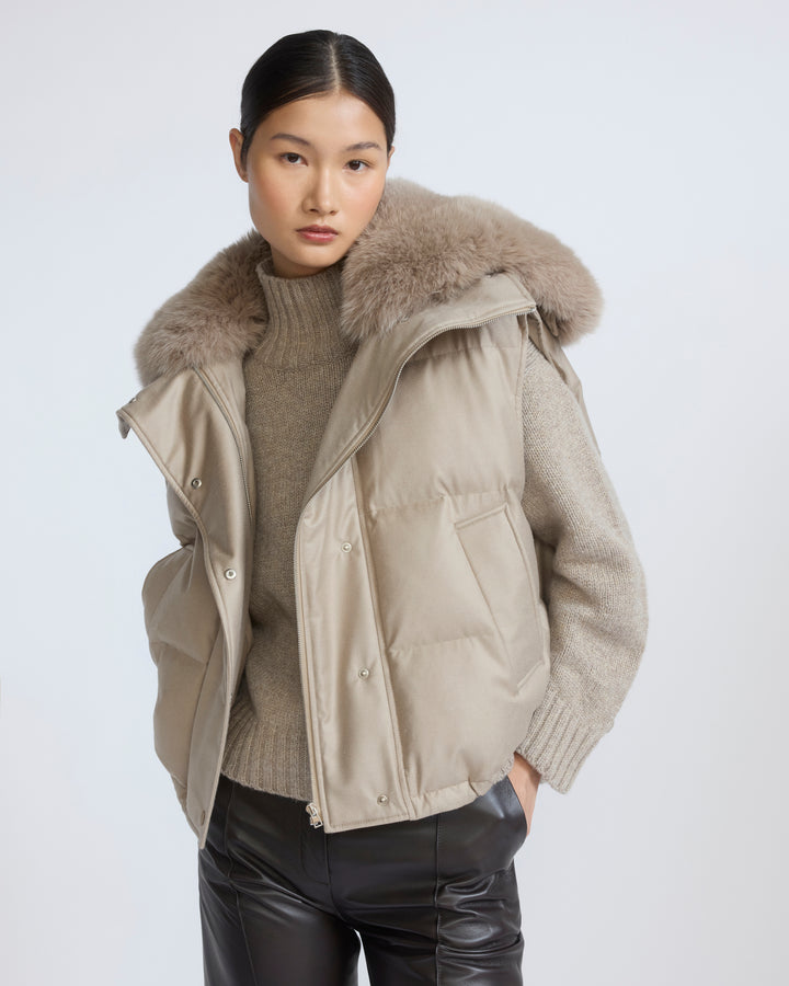 Flannel gilet with fox fur collar - Yves Salomon - New Fall/Winter Collection