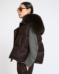 Flannel gilet with fox fur collar