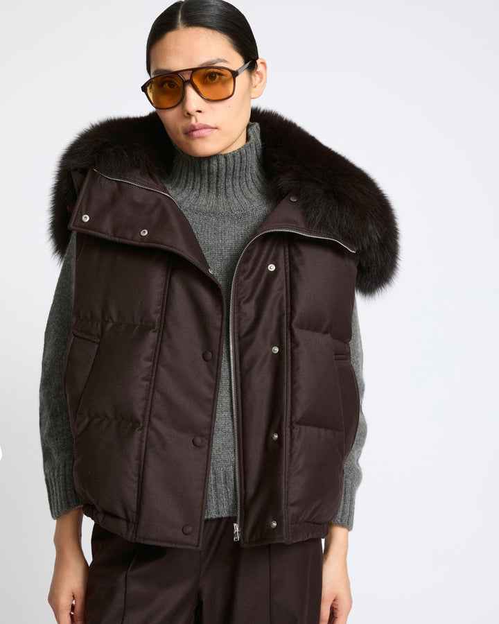 Flannel gilet with fox fur collar - Yves Salomon - New Fall Winter Collection