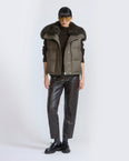 Flannel gilet with fox fur collar