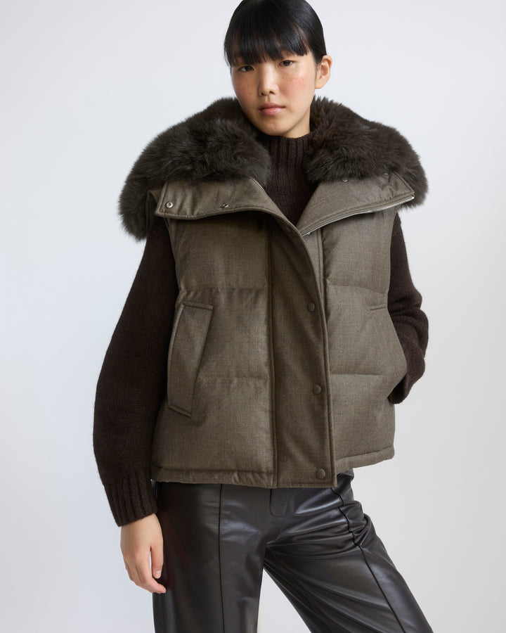 Flannel gilet with fox fur collar - Yves Salomon - New Fall/Winter Collection