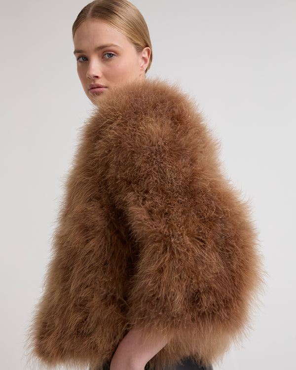 Cropped feather jacket - camel - Yves Salomon