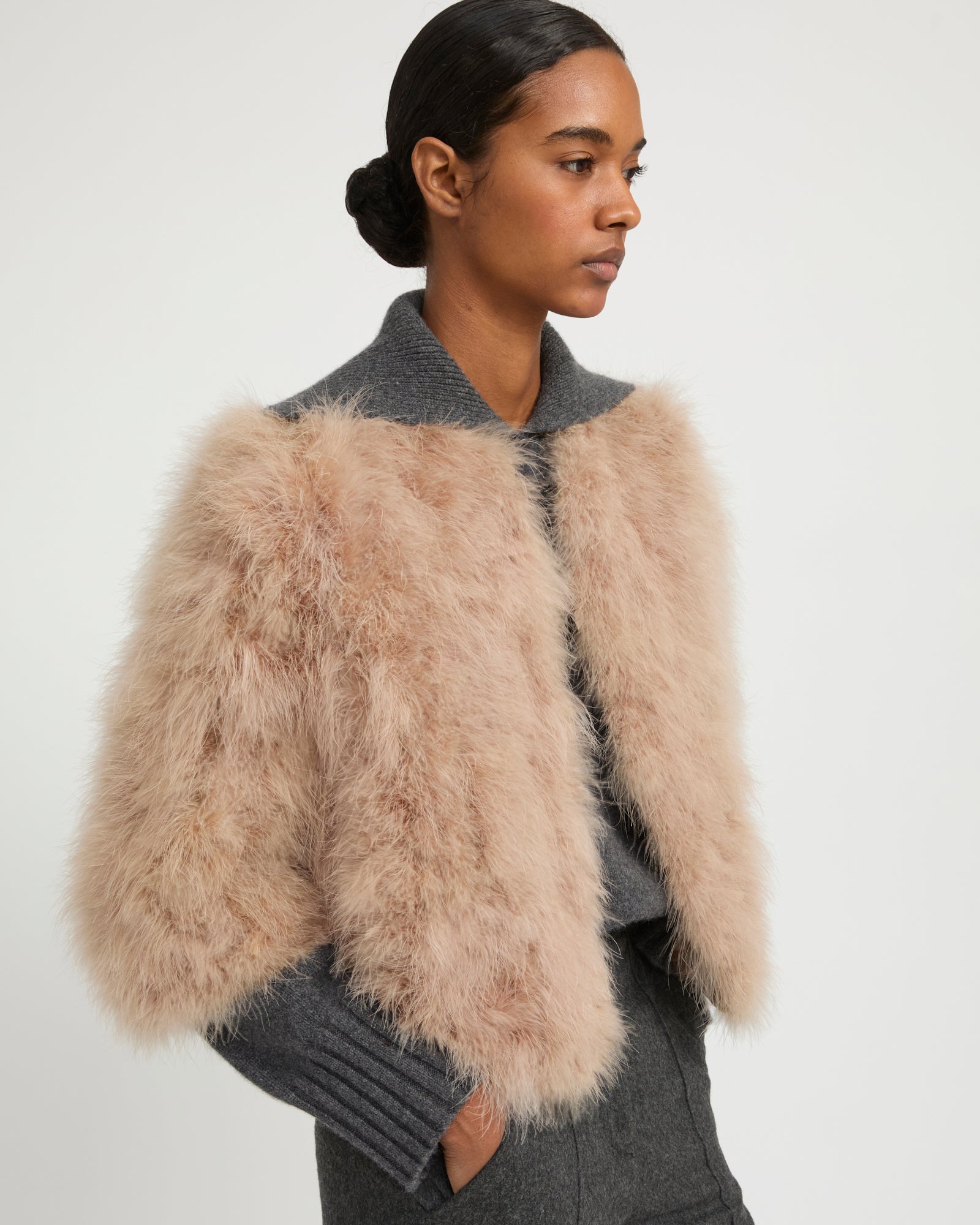 【あんみつかんてん】deres feather short coat Short feather jacket - camel - Yves Salomon – Yves Salomon US