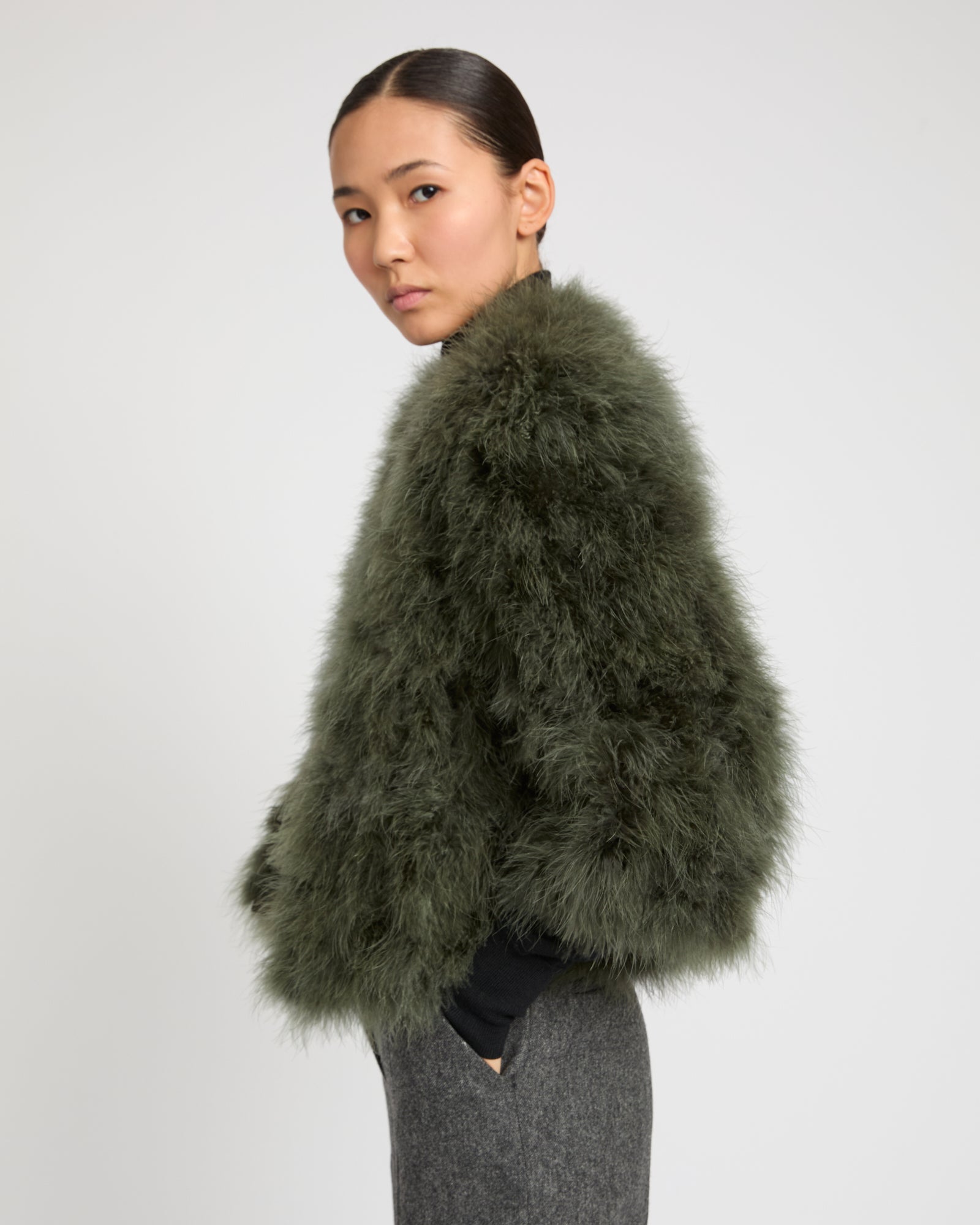 Short feather jacket - khaki - Yves Salomon – Yves Salomon US