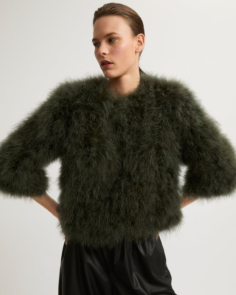 Cropped feather jacket - khaki - Yves Salomon