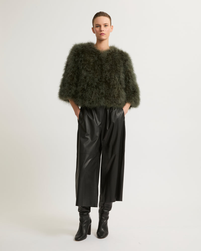 Cropped feather jacket - khaki - Yves Salomon