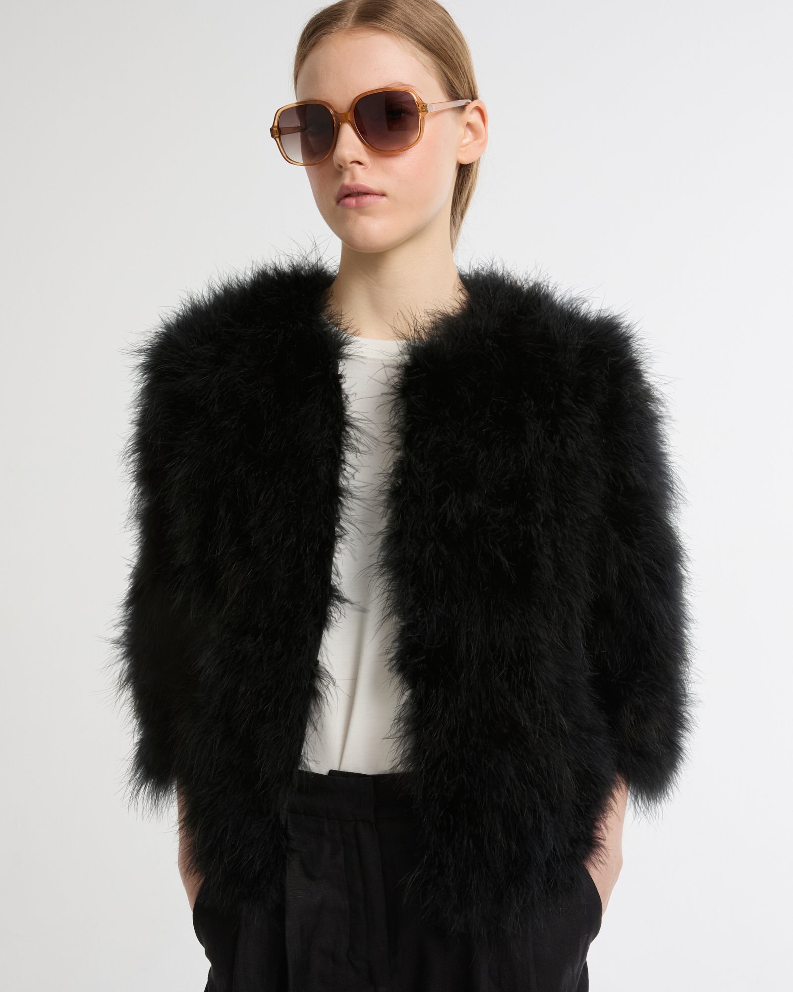 Short feather jacket - black - Yves Salomon – Yves Salomon US