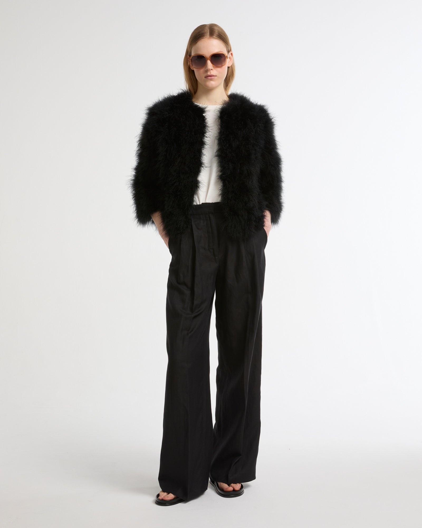 Short feather jacket - black - Yves Salomon – Yves Salomon US