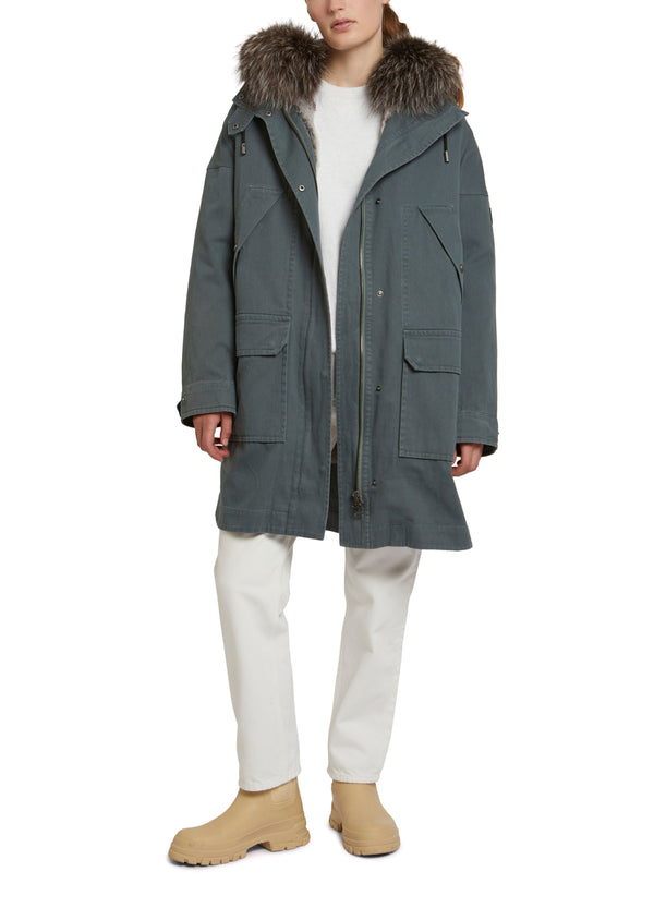 Hooded cotton parka with fox and rabbit fur-Yves Salomon-Winter sale & boxing day