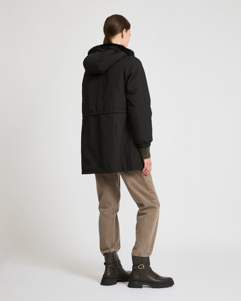 Reversible long parka in fabric and mink - black - Yves Salomon