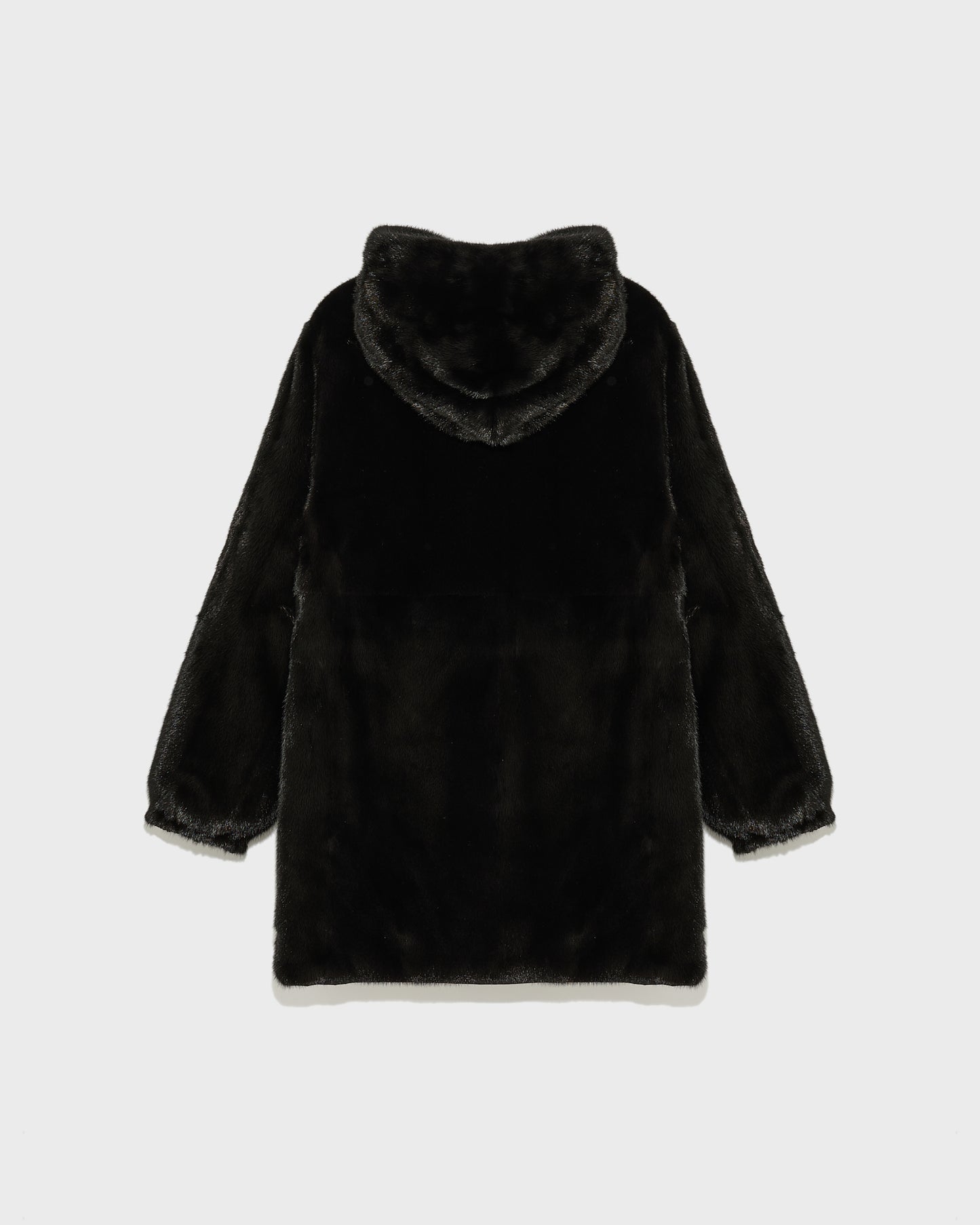 Reversible long parka in technical fabric and mink fur