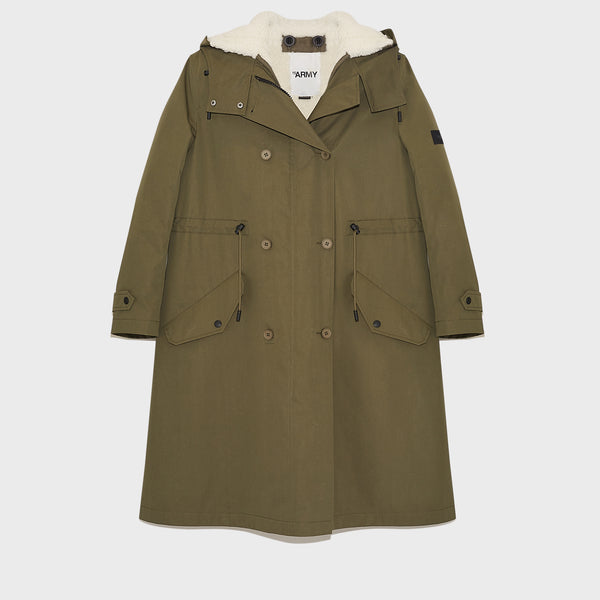 Waterproof cotton blend parka with shearling lining