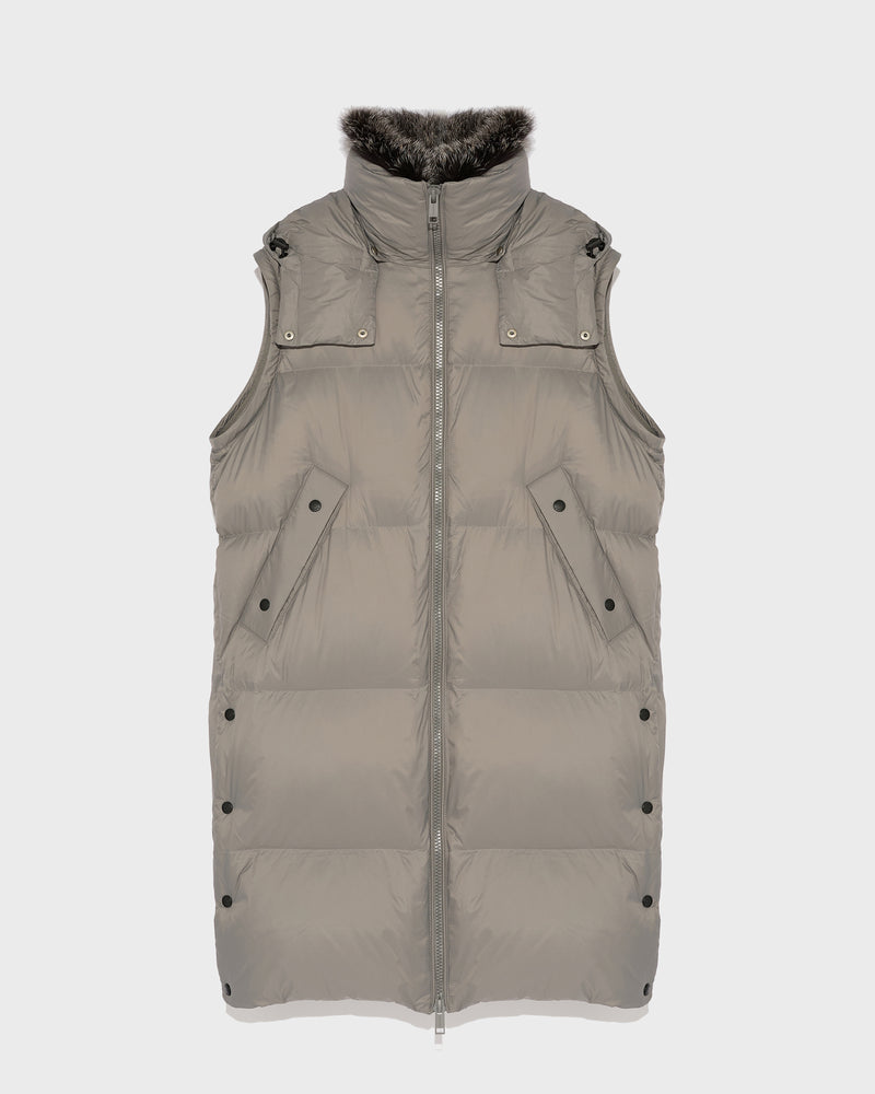 7/8 length down jacket with fox fur collar - grey - Yves Salomon