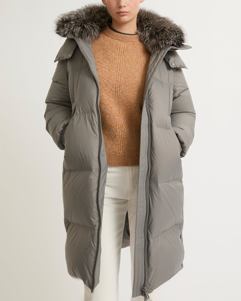 7/8 length down jacket with fox fur collar