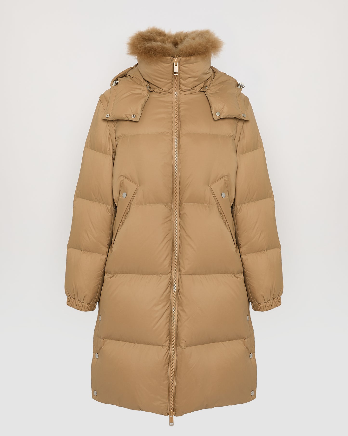 7/8 Long down jacket in water-repellent technical fabric with collar trim in fluffy lambswool - Yves Salomon