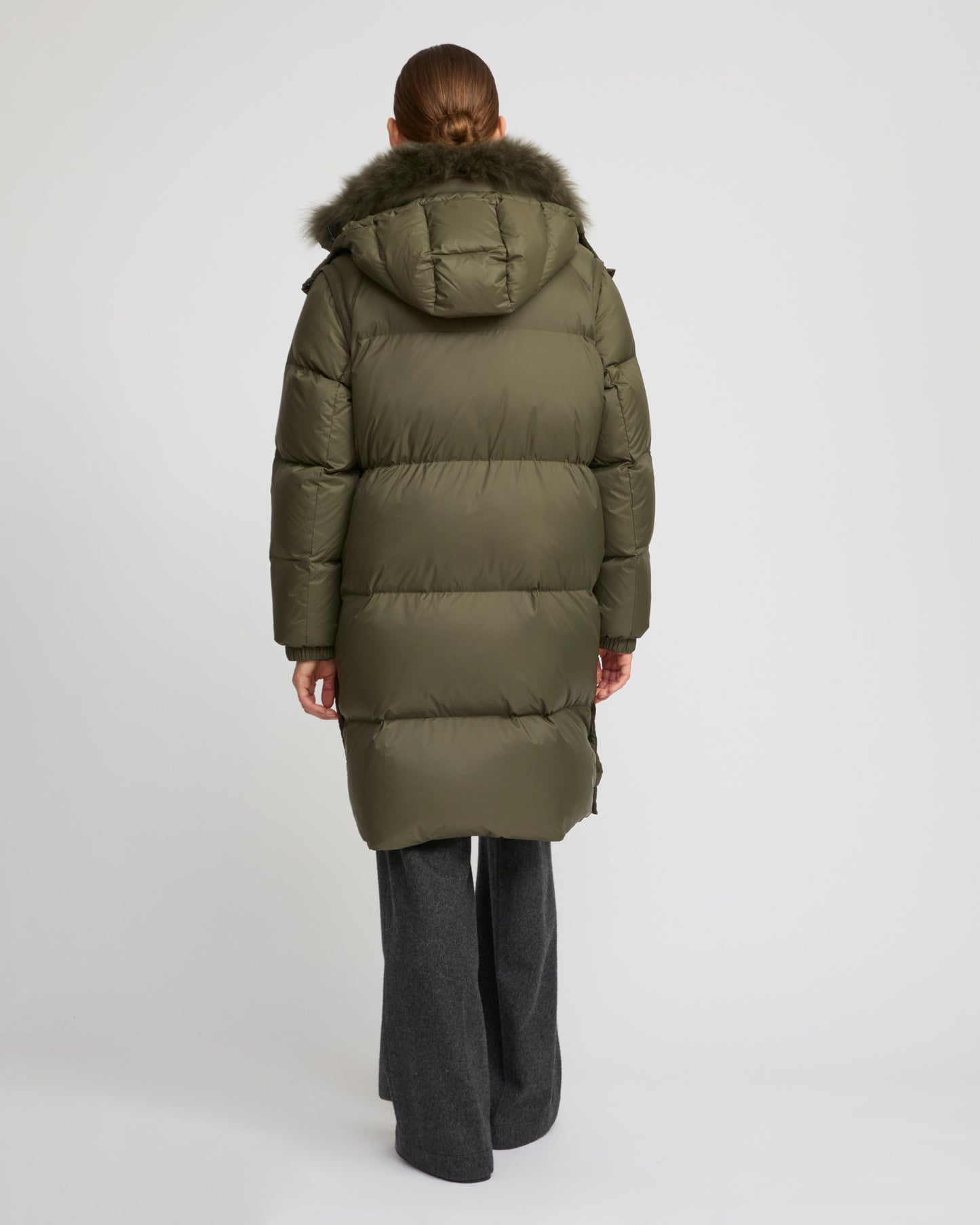 7/8 Long down jacket in water-repellent technical fabric with collar trim in fluffy lambswool - Yves Salomon