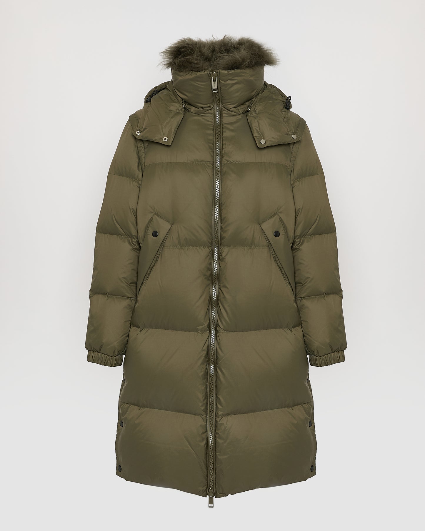 7/8 Long down jacket in water-repellent technical fabric with collar trim in fluffy lambswool - Yves Salomon