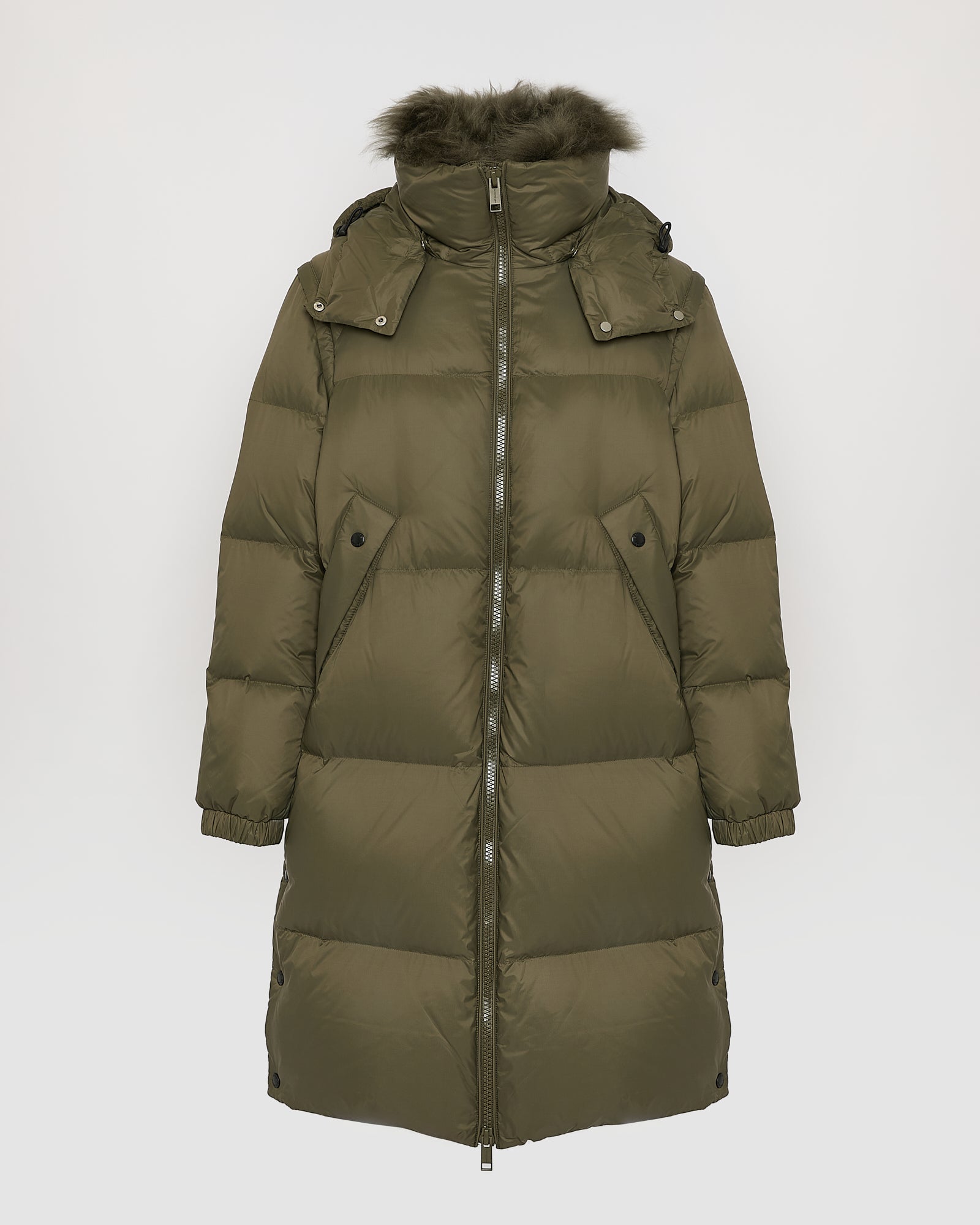 7/8 Long down jacket in water-repellent technical fabric with collar trim in fluffy lambswool - Yves Salomon