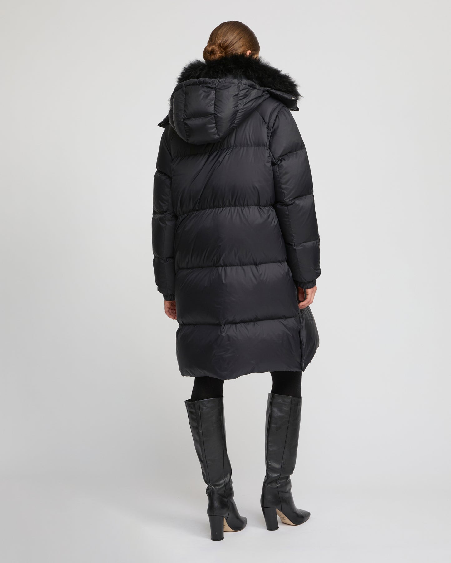 7/8 Long down jacket in water-repellent technical fabric with collar trim in fluffy lambswool - Yves Salomon