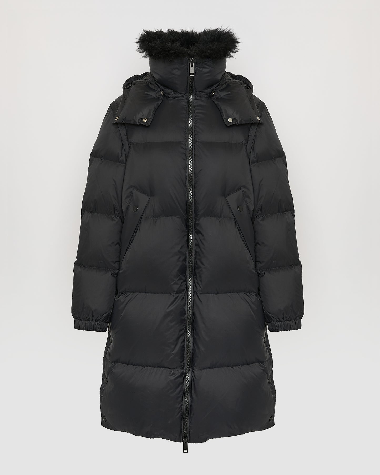 7/8 Long down jacket in water-repellent technical fabric with collar trim in fluffy lambswool - Yves Salomon