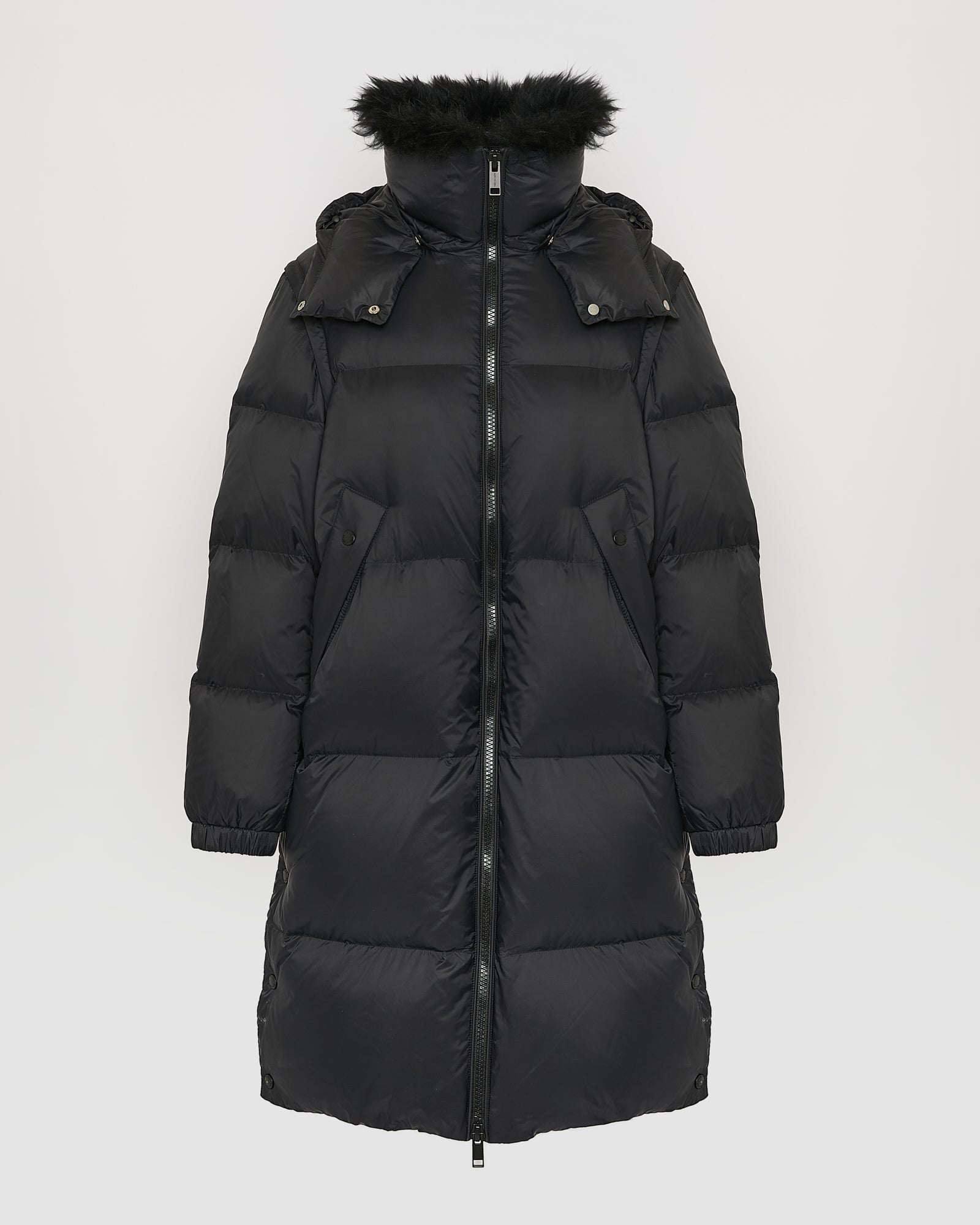 7/8 Long down jacket in water-repellent technical fabric with collar trim in fluffy lambswool - Yves Salomon