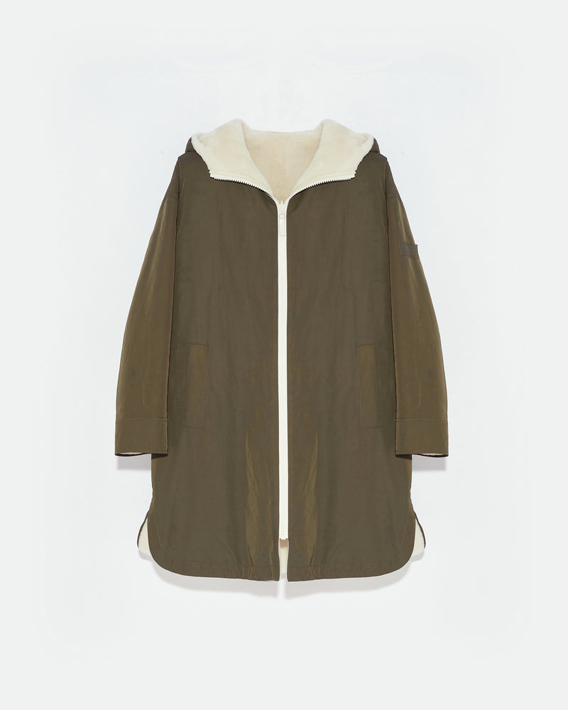 Reversible parka in water-repellent technical fabric and shearling - white/khaki - Yves Salomon