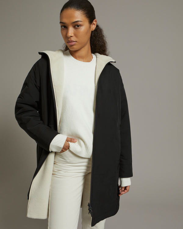 Reversible parka in water-repellent technical fabric and shearling - black/beige - Yves Salomon