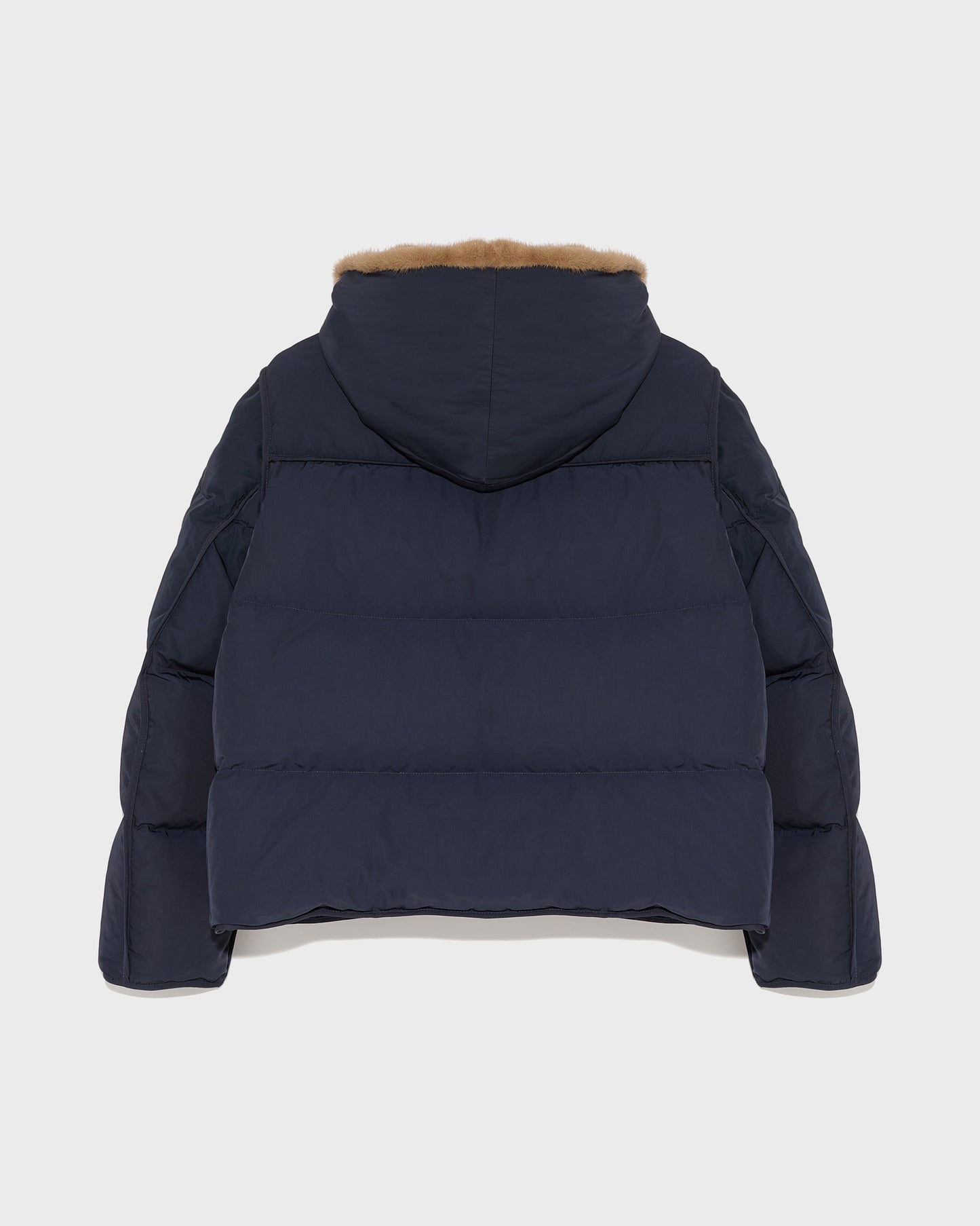 A line down jacket in technical fabric with long-haired mink hooded bib - khaki - Yves Salomon
