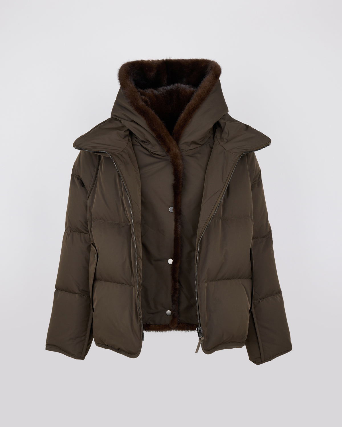 Iconic "A" line down jacket with mink fur hooded bib - Yves Salomon - New Fall/Winter Collection