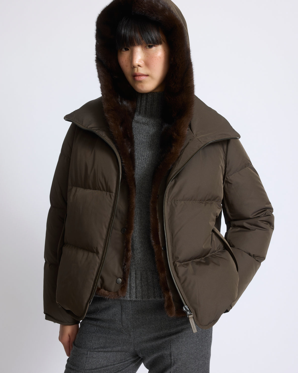 Iconic "A" line down jacket with mink fur hooded bib - Yves Salomon - New Fall/Winter Collection