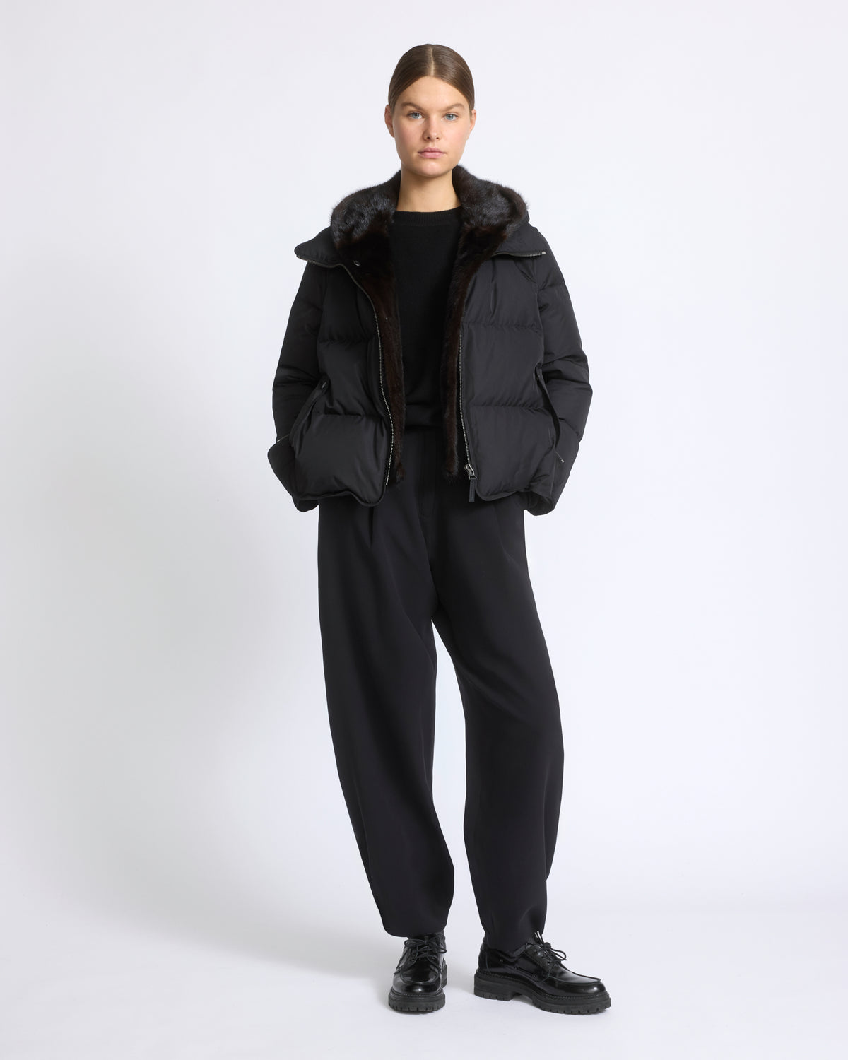 Iconic "A" line down jacket with mink fur hooded bib - Yves Salomon - New Fall/Winter Collection