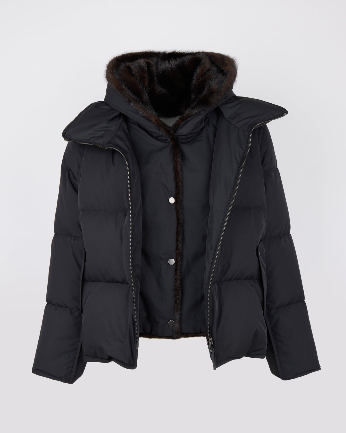 Iconic "A" line down jacket with mink fur hooded bib - Yves Salomon - New Fall/Winter Collection