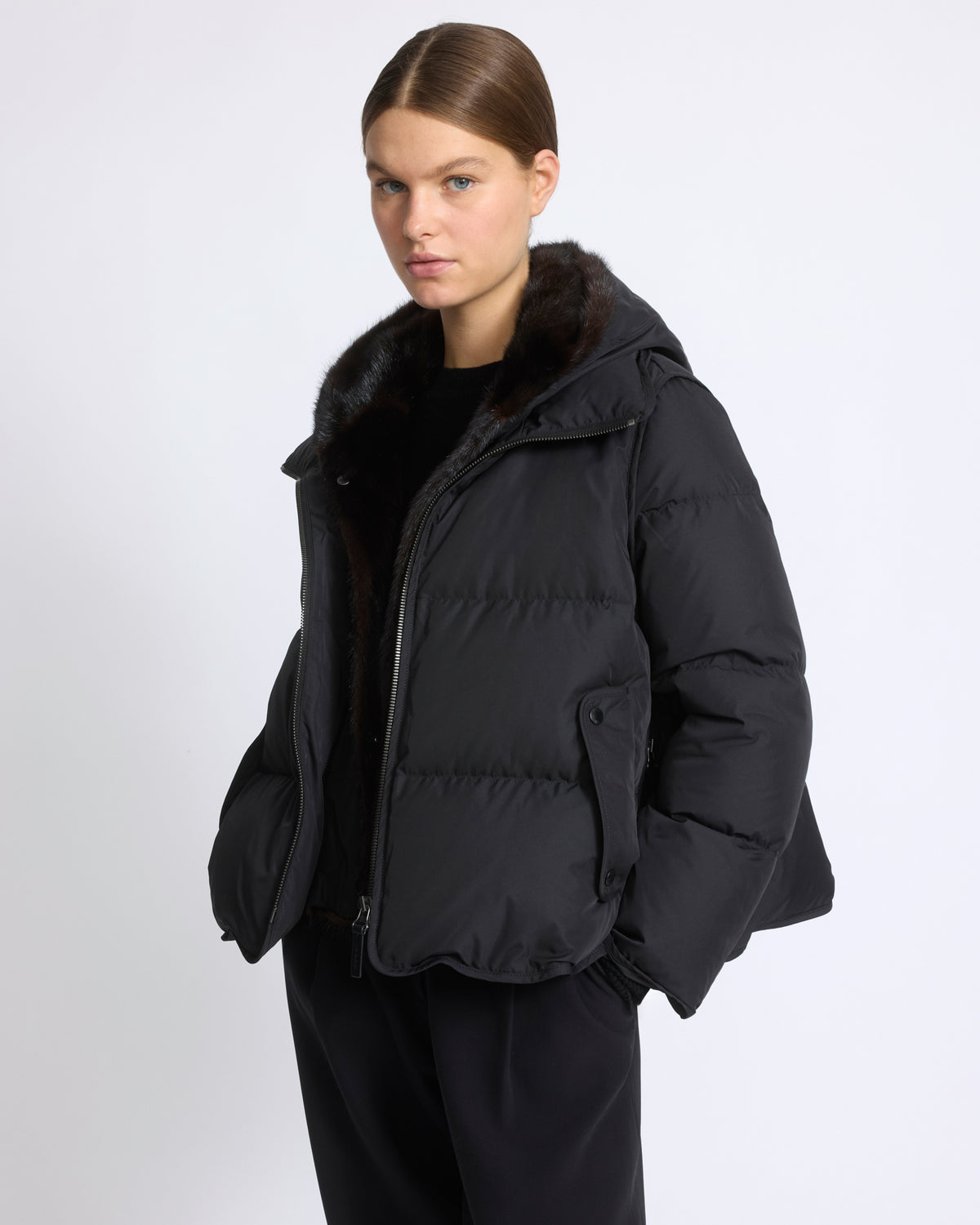 Iconic "A" line down jacket with mink fur hooded bib - Yves Salomon - New Fall/Winter Collection