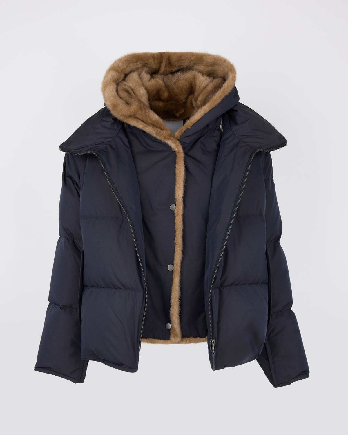 Iconic "A" line down jacket with mink fur hooded bib - Yves Salomon - New Fall/Winter Collection