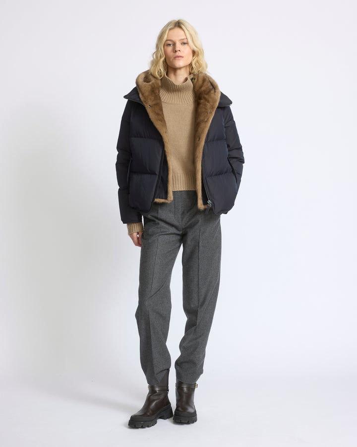 Iconic "A" line down jacket with mink fur hooded bib - Yves Salomon - New Fall/Winter Collection