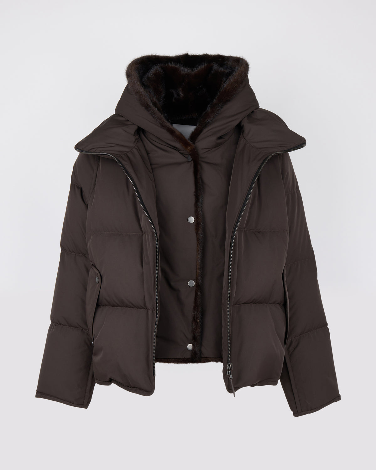 Iconic "A" line down jacket with mink fur hooded bib - Yves Salomon - New Fall/Winter Collection