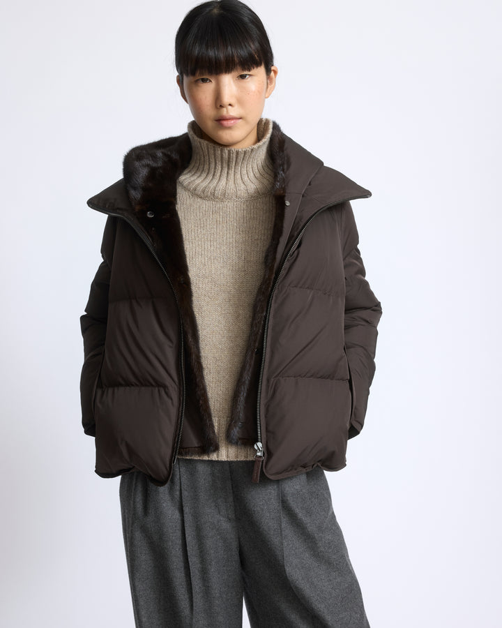 Iconic "A" line down jacket with mink fur hooded bib - Yves Salomon - New Fall/Winter Collection