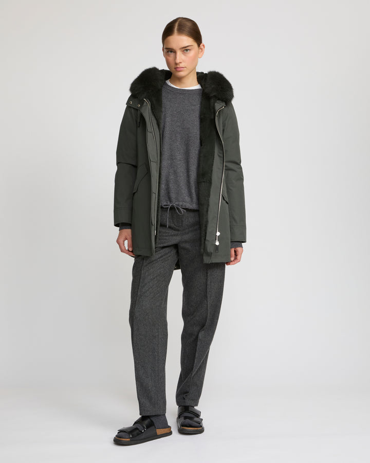 Short Iconic parka in waterproof cotton blend with fox and rabbit fur